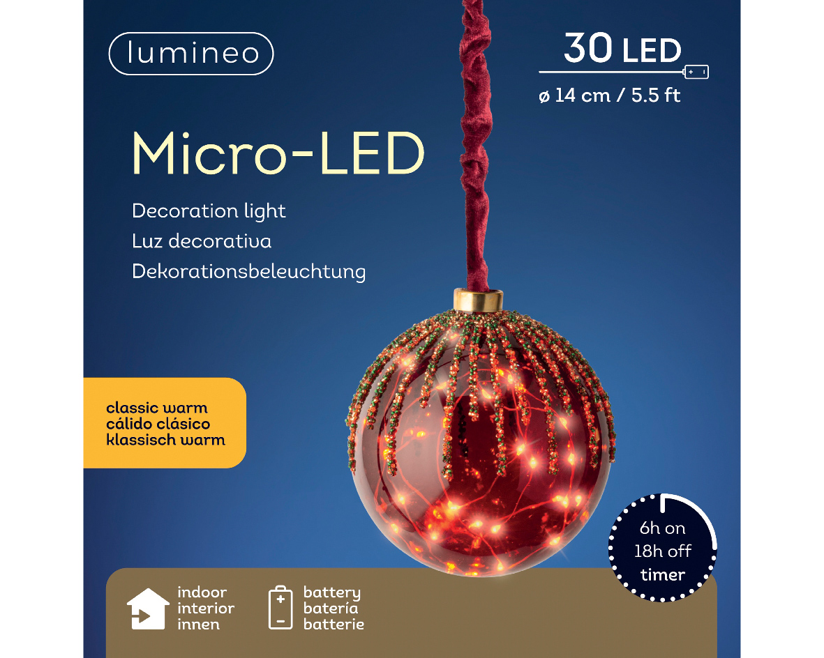 LUMINEO SPECIAL LIGHTS Microled bal d14h14cm rd/k.warm bo