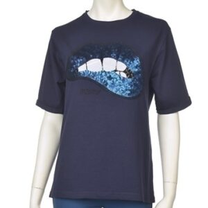 Montar Bess blueberry t-shirt with sequin mouth  l